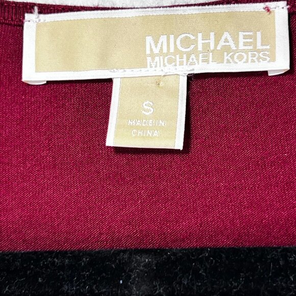 Michael Kors Womens Deep Red V-Neck Tunic Top Sheer Hem Layering Detail Size S - Picture 4 of 10